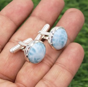 Boutons de manchette Larimar pour hommes, en argent sterling 925, pierres précieuses, accessoires de mariage, bijoux formels, cadeau pour papa - Product Image 3