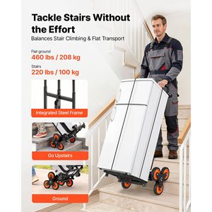 Carrello Pieghevole Robusto con Capacità di Salita Scale di 100 kg, 6 Ruote, 2 Ruote in Ferro, per Trasporto, con Manico Telescopico - Product Image 2