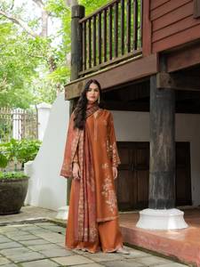 Ensemble indien pakistanais en coton brodé bleu, kurta longue, palazzo, châle, robe traditionnelle pour fête, mariage - Product Image 4