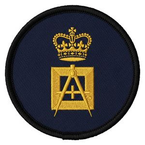 Parche Bordado Personalizado de Corona Masónica y Compás Cuadrado, Azul Marino, Insignia Fraternal Redonda para Blazers y Uniformes Ceremoniales - Product Image 1