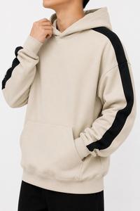 Sweat à capuche oversize beige pour homme en molleton de coton, coupe décontractée, style streetwear, idéal pour l'automne, LOQ MOQ - Product Image 2