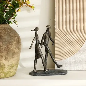 Handmade Bronze Sculpture Figurative Couple Walking with <b>Balloon</b> Contemporary Art Decor for Living Room Tabletop Display - Product Image 3