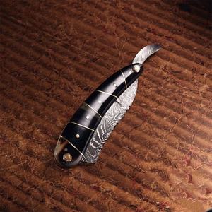Jexmoo - Navaja de Afeitar Recta de Acero de Damasco Tradicional Hecha a Mano y Personalizada para Barberos, con Funda de Cuero, Regalo para Padrinos de Boda - Product Image 3