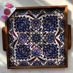 Plateau de service rectangulaire bohème émaillé pour bois, produit décoratif fait main, fabriqué en Inde - Product Image 1