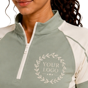 Ensemble de t-shirt et short de sport pour femme, vert sauge beige, demi-zip, séchage rapide, manches courtes, vêtements de sport, gym, fitness, course à pied, entraînement - Product Image 3