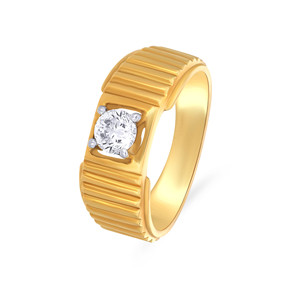 Timeless Glimmer <b>Men</b> Solitaire <b>Ring</b> Luxury Minimalist Round Cut Diamond Solitaire <b>Ring</b> with Ribbed Yellow Gold Shank - Product Image 1