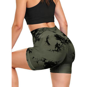 Shorts de yoga taille haute imprimés pour femme, grande taille, avec effet froncé aux fesses, taille élastique, en Spandex et Polyester, longueur courte, design froncé - Product Image 2
