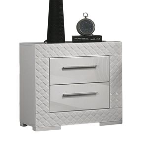 Gorgeous <b>White</b> 1pc Nightstand with High <b>Gloss</b> Finish & Chrome Bar Handle <b>Bedside</b> <b>Table</b> Bedroom Furniture - Product Image 3