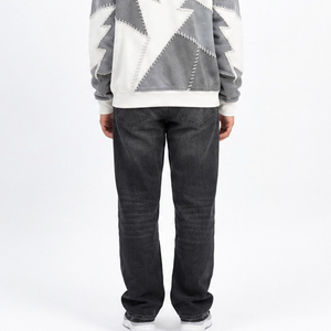 Sudadera con Capucha Extra Grande Unisex, Diseño de Parches Geométricos, Blanca y Gris, Ropa Casual de Otoño - Product Image 2