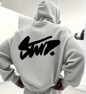 High Quality Eco-Friendly Digital Printing Unisex Drop Shoulder Box Hooded Sweatshirt Custom No <b>String</b> Fleece Men's <b>Hoodie</b> - Product Image 2