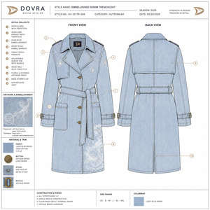 Gabardina vaquera unisex azul pálido con pedrería, abrigo largo con cinturón, chaqueta de moda gótica Y2K estilo streetwear - Product Image 6
