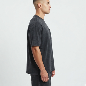 T-shirt en coton noir uni surdimensionné pour homme avec impression de logo personnalisé, manches courtes, col rond, style streetwear décontracté, coupe jersey – Fournisseur - Product Image 2