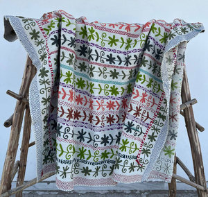 Handmade Vintage Suzani <b>Kantha</b> Quilt Colorful Floral Motif Hand Embroidered Cotton Reversible Boho Bedding <b>Throw</b> - Product Image 3