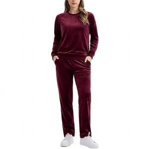 Wholesale Women's Winter 2 Piece <b>Velour</b> Tracksuit Set Hooded Pullover Long Sleeve Drawstring <b>Jogger</b> Pants Streetwear Sportswear - Product Image 6