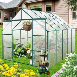 Serre de jardin double porte 8x10FT robuste en polycarbonate avec base surélevée et ancrage en aluminium pour jardins extérieurs - Product Image 1