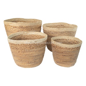 Cesta de almacenamiento de jacinto de agua ecológica tejida a mano Natural diseño moderno forma personalizable artesanía de Vietnam Viettimecraft - Product Image 3