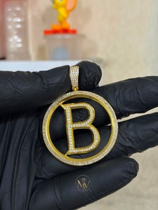 Colgante de letra B con incrustaciones de circonitas, redondo, inicial, moissanita VVS, plata 925, chapado en oro, joyería hip hop para hombre - Product Image 2