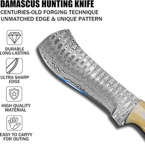 Couteau de chasse Damas OEM artisanal pas cher, lame fixe de 8 pouces, manche en os, lame pleine longueur, qualité industrielle, couteau de cowboy avec étui en cuir - Product Image 3