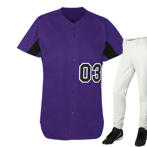 Camiseta de Béisbol Morada con Detalles Negros en las Mangas, Número 03 Serigrafiado, Uniforme de Manga Corta para Hombre con Tecnología de Absorción de Humedad - Product Image 1