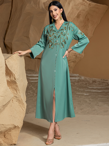 Luxury Modest Polyester Abaya <b>Dress</b> <b>for</b> Women <b>Long</b> Sleeve Ankle Length Dubai Embroidery Custom Colors & Sizes Wholesale - Product Image 5