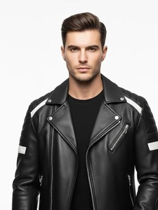 Veste de motard en cuir noir pour homme - Product Image 3