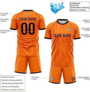 Ensemble de maillot de football orange personnalisé pour hommes, manches courtes, sublimation du nom de l'équipe, tissu polyester respirant, ensemble uniforme pour adultes, toutes saisons - Product Image 3