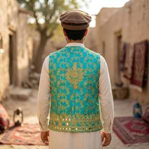 Chaleco Afgano Bordado Premium para Hombre, Chalecos y Chaquetas Tradicionales Étnicas, Talla Personalizada, OEM, Venta al Por Mayor - Product Image 5