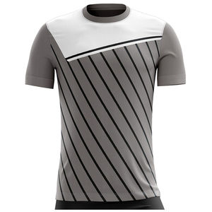 Maillot de football sublimé pour homme, col rond, manches courtes, rayé, anti-humidité, coupe athlétique, toutes saisons, vêtements de sport - Product Image 1