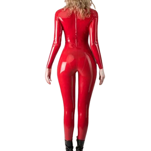 Mono de manga larga rojo de PU para mujer, cuello alto, ajustado, con aberturas, para discoteca - Product Image 5