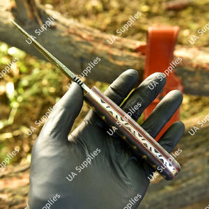 Cuchillo de hoja fija de acero de Damasco de espiga completa hecho a mano, tipo Drop Point, para uso industrial/DIY, caza, camping, supervivencia táctica al aire libre, OEM - Product Image 4