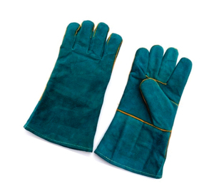 Holy Signs International HSI-1450 Extra Long Leather Welding <b>Gloves</b> Green Fleece Lined Straight Thumb Molten Metal Splash - Product Image 5