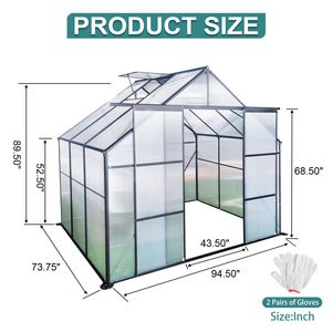 Serra da Giardino 8x6FT Nera con Doppia Porta, Base Rialzata in Policarbonato, Ancoraggio in Alluminio, per Esterni, Colore Verde - Product Image 4