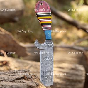 Hand Forged Damascus Steel Western Cowboy Bull Cutter Knife with Leather Sheath OEM ODM Available Razor Sharp Western Knives - Product Image 6
