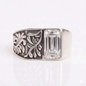 Anillo Art Deco con Hoja Floral Oxidada y Moissanita de Corte Esmeralda de 1 Quilate, Plata 925, Unisex, Regalo para Aniversario o Cumpleaños - Product Image 1