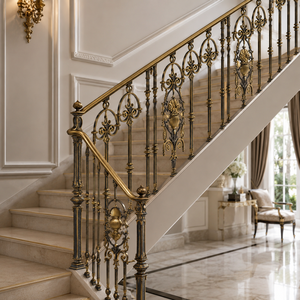 Luxury Antique Gold Bronze Metal Balustrade <b>Railing</b> Ornate Stair Handrail for Villa Interior Balcony Design - Product Image 2