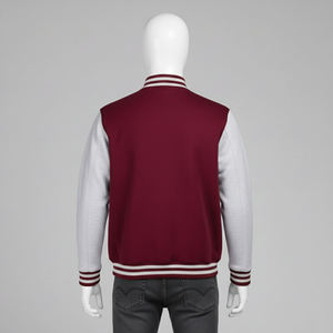 Veste universitaire pour homme de couleur marron avec manches et bandes blanches, col à capuche, broderie imperméable sur le devant, streetwear d'hiver décontracté - Product Image 2