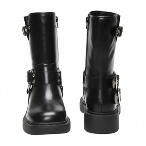 Botines de mezclilla transpirables con cordones y tacón cuadrado para mujer, estilo gótico con detalle de hebilla - Product Image 5