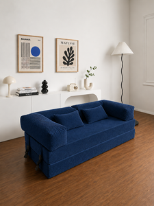 Canapé-lit moderne minimaliste bleu marine intelligent trois places avec accoudoirs rembourrés et dossier souple pour salon, chambre, hôtel, villa - Product Image 3