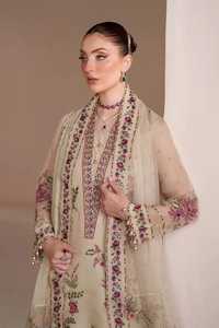 Salwar Kameez Tradicional de Seda con Estampado Floral Beige para Mujer, Corte Holgado hasta la Rodilla, Ropa Étnica de India y Pakistán para Fiestas de Verano - Product Image 3