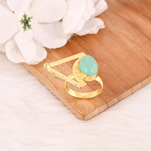 Trendy Aqua Oval Gemstone Brass <b>Ring</b> for Women <b>Gold</b> Plated Collet <b>Set</b> Wedding Engagement Fashion Jewelry - Product Image 2