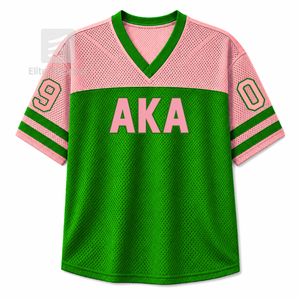 T-shirt personnalisé Alpha Kapa Alpha Sorority à col en V, coloris contrastés, manches courtes, vert et rose, style décontracté pour femme, en maille polyester - Product Image 1