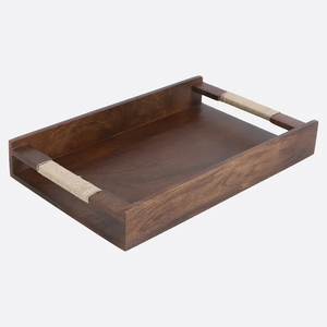 Ensemble de plateaux de service modernes en bois de luxe avec poignées en métal noir, sous-verres en marbre personnalisés, plateaux décoratifs pour ottoman - Product Image 4