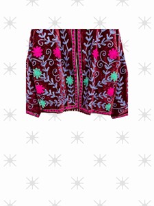 Veste décontractée en velours brodé Suzani multicolore pour femmes, design floral artisanal ODM, doublure en coton - Product Image 5