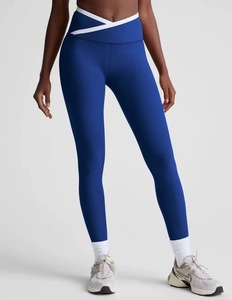 Ensemble 2 pièces Unique Royal Heather OEM pour femme : Legging mi-long taille haute avec ceinture croisée contrastante - Product Image 2