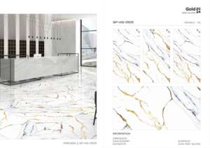 กระเบื้องพอร์ซเลนสีทองผิวมันเงาขนาด 60x120 ซม. 600x1200 มม. 24x48 นิ้ว สำหรับตกแต่งผนังและพื้นภายในบ้านอย่างหรูหรา - Product Image 3