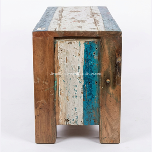 Sustainable Reclaimed Boat Wood TV <b>Cabinet</b> 1 Drawer 12cm Leg Solid Wood <b>Rustic</b> Recycled Timber Entertainment Unit Media Stand - Product Image 3