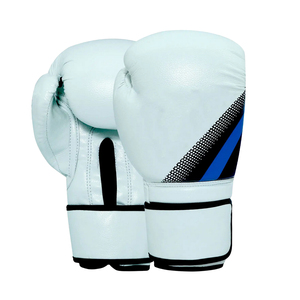 Custom 16oz Blue white PU Boxing Training Gloves Wrist Closure <b>Strap</b> Breathable for Adults 14 Years & Up with Customized Logo - Product Image 1