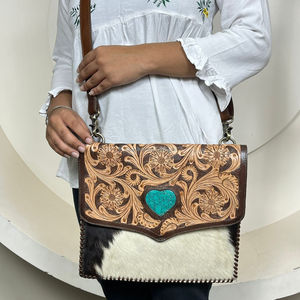 Wholesale Designer Brand Luxury Women's Fashion Hand Tooled Leather Crossbody Bag Elegant Genuine Cowhide Shoulder Handbags - Product Image 4