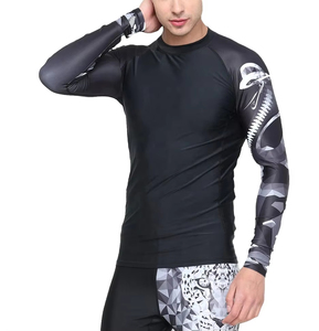 Unisex Long Sleeve Rash Guard Black with Geometric Print Quick Dry Breathable 300g Spandex Polyester Shirt - Product Image 1