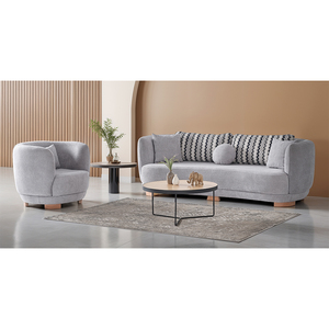 Modern Minimalist Boucle <b>Sofa</b> Set Beige with Foam Filled Cushions Curved Arms Round Armrests and Wood <b>Legs</b> <b>for</b> Living Room - Product Image 4